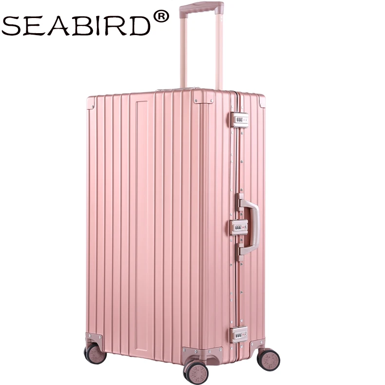 SEABIRD 2" 26" 2" дюймов роскошный алюминиевый Магниевый сплав багаж на колесиках мужской деловой металлический чехол для костюма женский чехол для путешествий - Цвет: rose gold