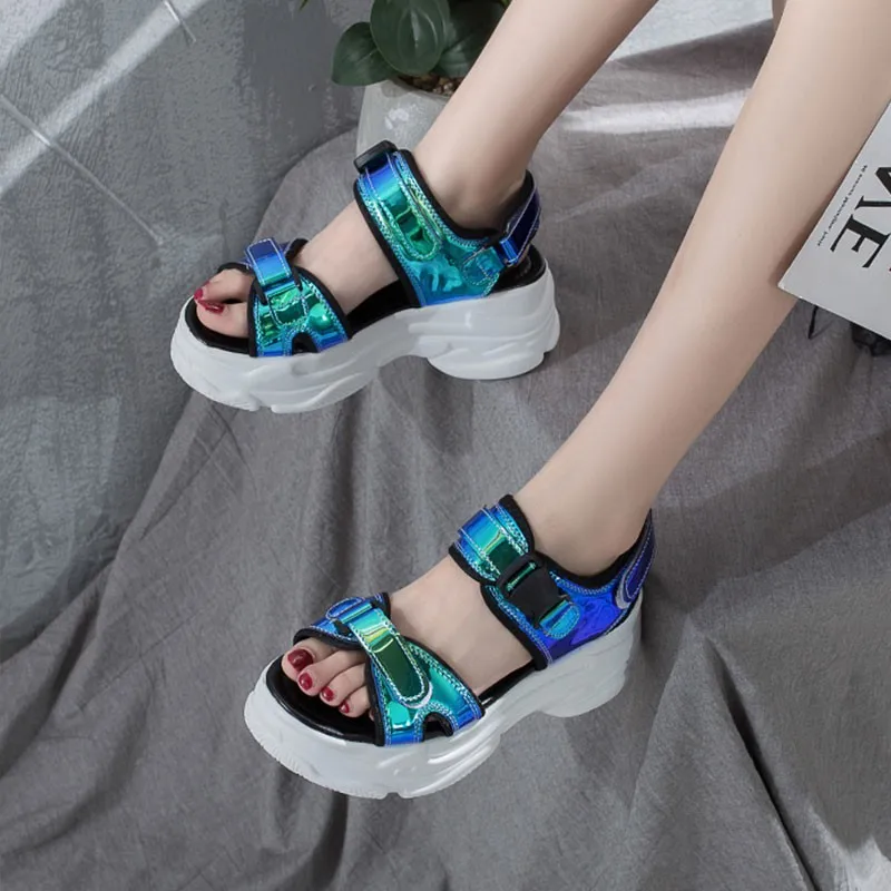 E TOY WORD Sandals women 2019 New Fashion Ladies Casual Shoes Bling Wedges Buckle strap Platform Shoes 5 CM Summer Sandals