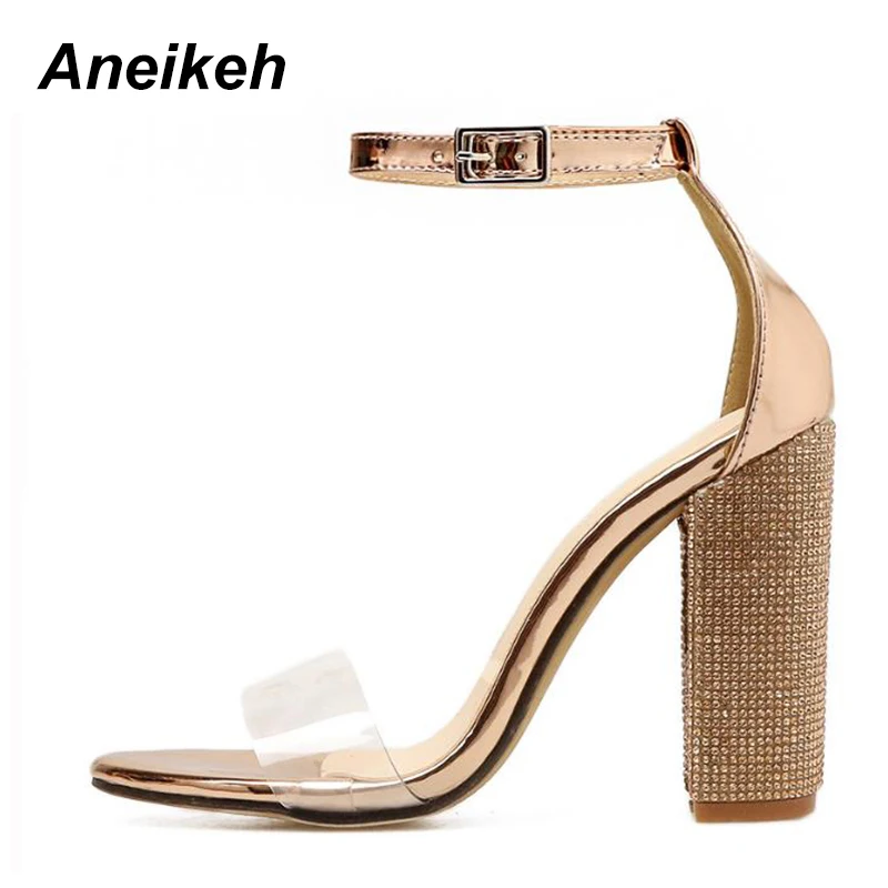 Aneikeh النساء الصنادل 2018 الصيف جديد المرأة مضخات أحذية مثير عالية الكعب تأخذ مشبك مفتوحة اصبع القدم حجر الراين الخام مع الصنادل