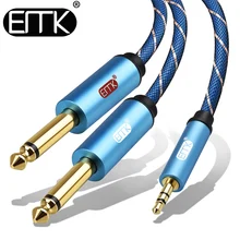 Emk 3.5mm a 2 6.35mm cabo de áudio estéreo aux 3.5 macho para homem 6.35 6.3 6.5 mono y divisor cabo de áudio 5m para o telefone ao misturador
