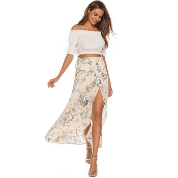 

Newly Women Floral Printed Irregular Half Skirt Long Hem Casual for Summer DO99