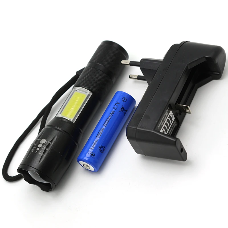 Goede 1 set 3800Lm CREE XM T6 amp; COB werk licht met 18650 batterij en Oplader focus verstelbare led zaklamp zaklamp lantaarn