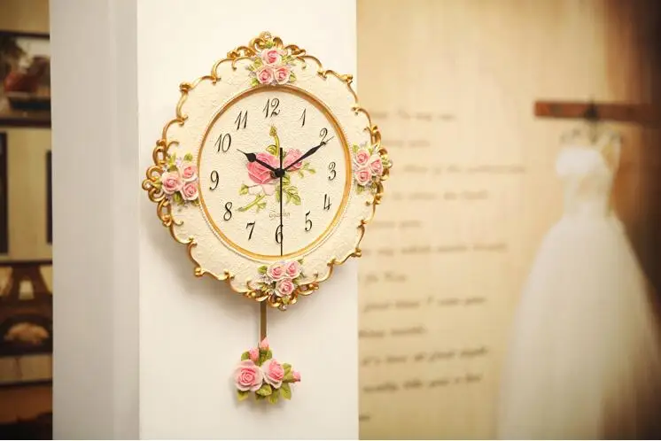 Европейские розовые домашние часы с маятником простые креативные красивые настенные часы современный дизайн украшения гостиной кварцевые часы