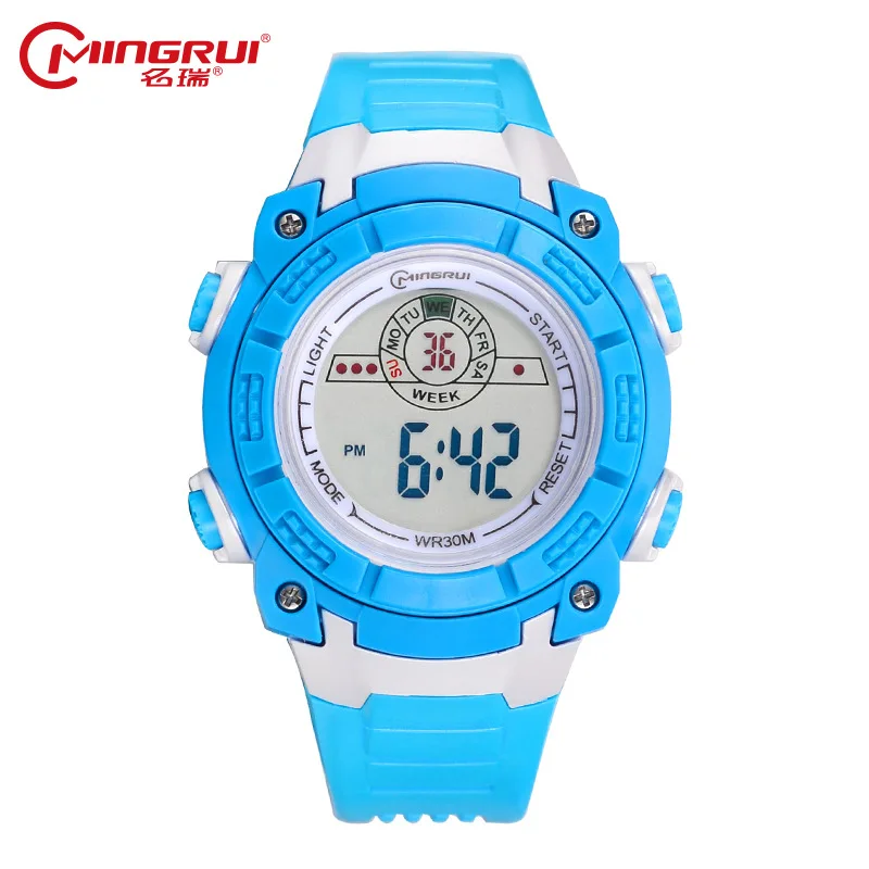 MINGRUI часы для детей девочек и мальчиков водонепроницаемые силиконовые спортивные часы для студентов Модные светодиодный цифровые часы будильник часы - Цвет: Синий