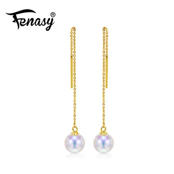 

FENASY 18k Gold Drop Earrings Natural Akoya Pearl Earrings For Women 18K Yellow Gold Au750 Wedding Engagement Jewelry