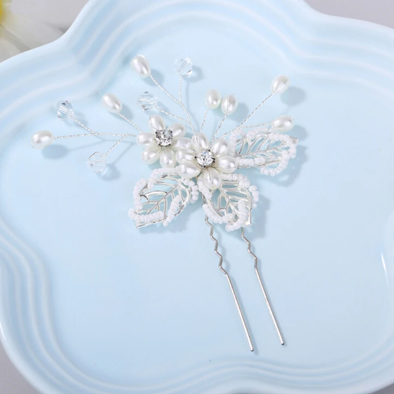 1Pc Pearl Leaf Crystal Hair Comb Handmade Women Rhinestone Pearl Hair Clip Bridal Wedding Hairpin Accessories