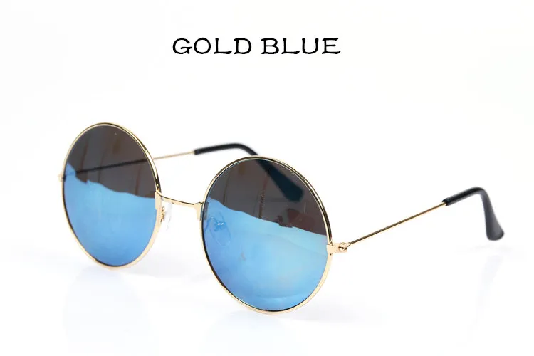 YOOSKE, круглые солнцезащитные очки, для женщин и мужчин, Ретро стиль, металлическая оправа, солнцезащитные очки, женские, мужские, Ретро стиль, зеркальные очки - Цвет линз: gold blue