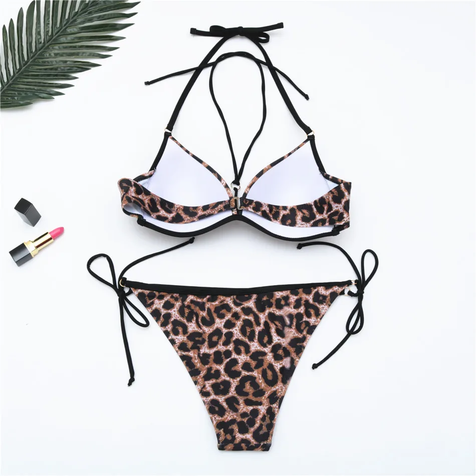 Сексуальное леопардовое бикини размера плюс, купальник для женщин, купальник с пуш-ап, комплект бикини, Одноцветный купальник, летняя пляжная одежда, купальник