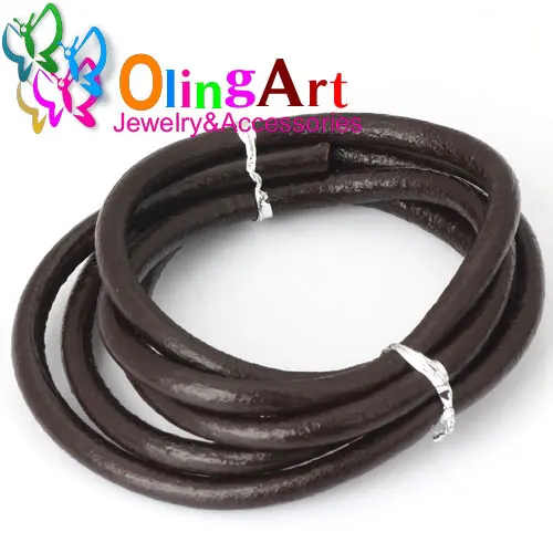 Olingart Dia 1.5/2/3/4/5/6mm Black/Natural/Brown/Glaze Leather Round Cord String Rope For Necklace Bracelet DIY Jewelry Making Brown 001
