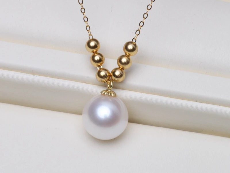 

18K gold 6+1 freshwater pearl pendant pearl necklace round genuine light chain