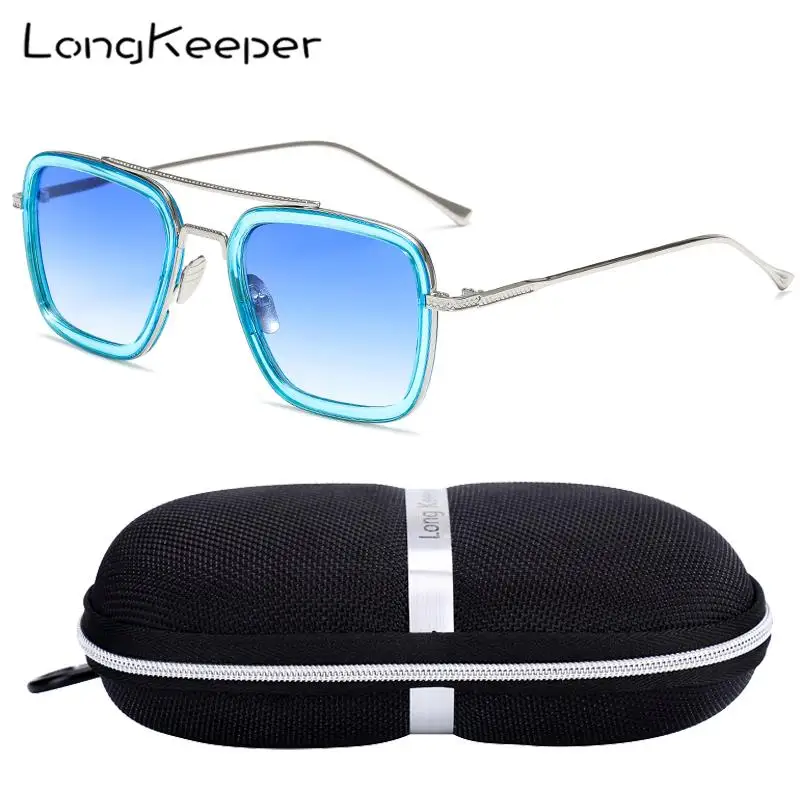 Мужские панк очки LongKeeper дизайнерские металлические Tony Stark для вождения UV400 чехол