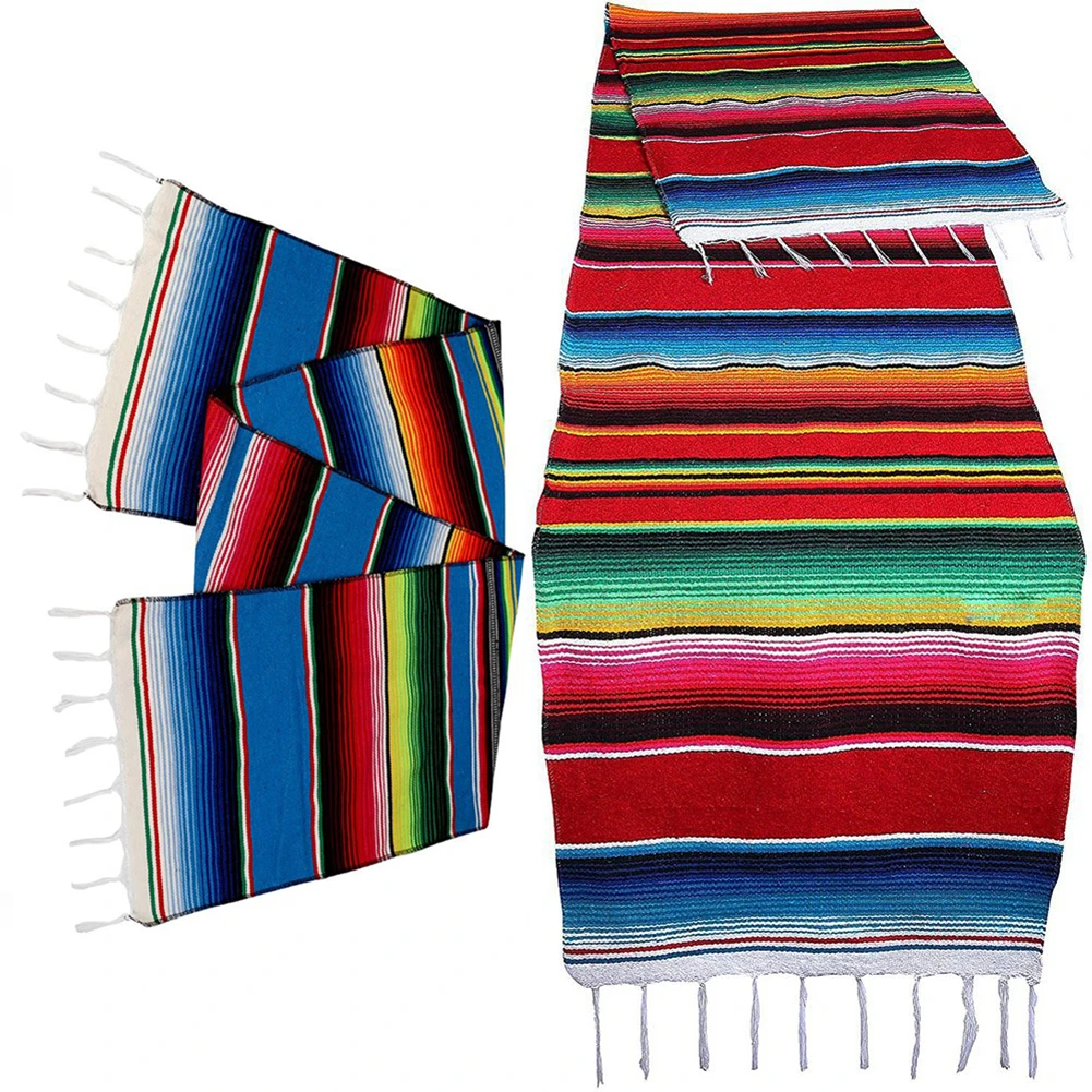 4 Colors Tablecloth Mexican Party Serape Cotton Tablecloth Table Runner Rainbow Wedding Party Table Runners Home Decoration