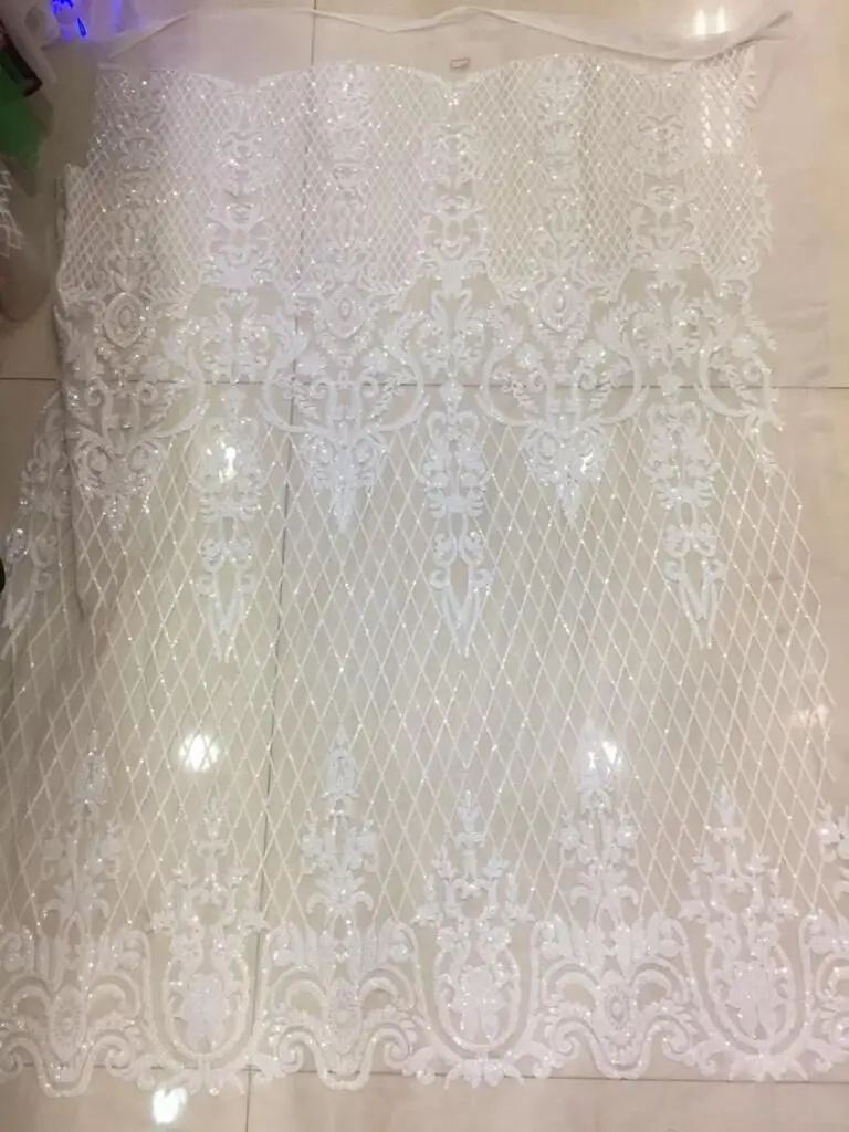 

French Net Lace Fabric Embroidered SYJ-2212 Mesh Lace Fabric nigerian Tulle Lace Fabrics with sequins