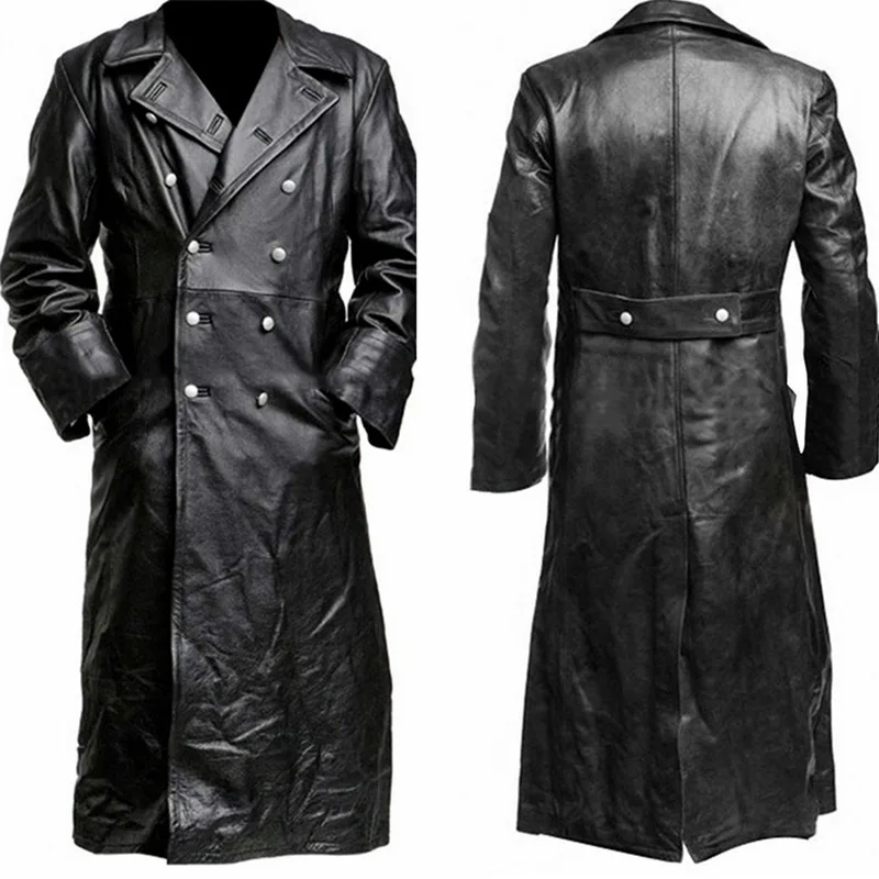 

2019 Men Vintage Leather Jacket Solid Coat Punk Style Button Casacos Masculino Casual Outwear Jaqueta Masculino Long Veste Homme