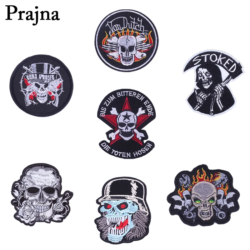 

Prajna Guns N Roses Punk Embroidery Iron on Patches For Clothes DIY Punisher Skull Stalker Patch Biker Applique Decor E