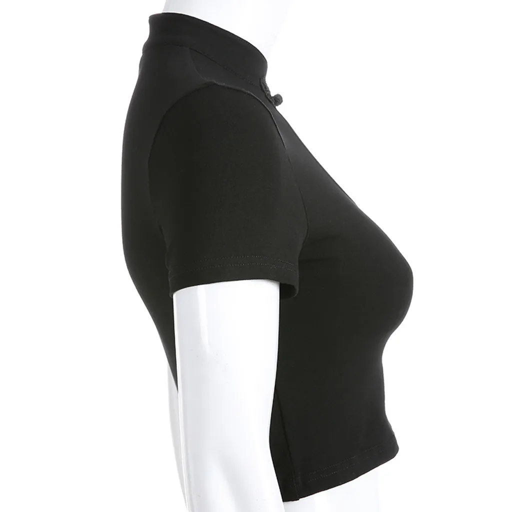 Женская винтажная водолазка Dark System сексуальная однотонная укороченная футболка