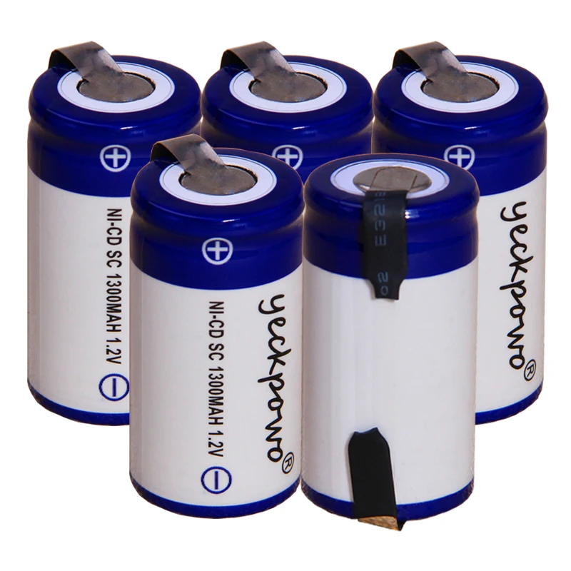 

yeckpowo 5 pieces SC battery 1,2v batteries nicd rechargeable for power tools 1300mAh for drill screwdriver real capacity