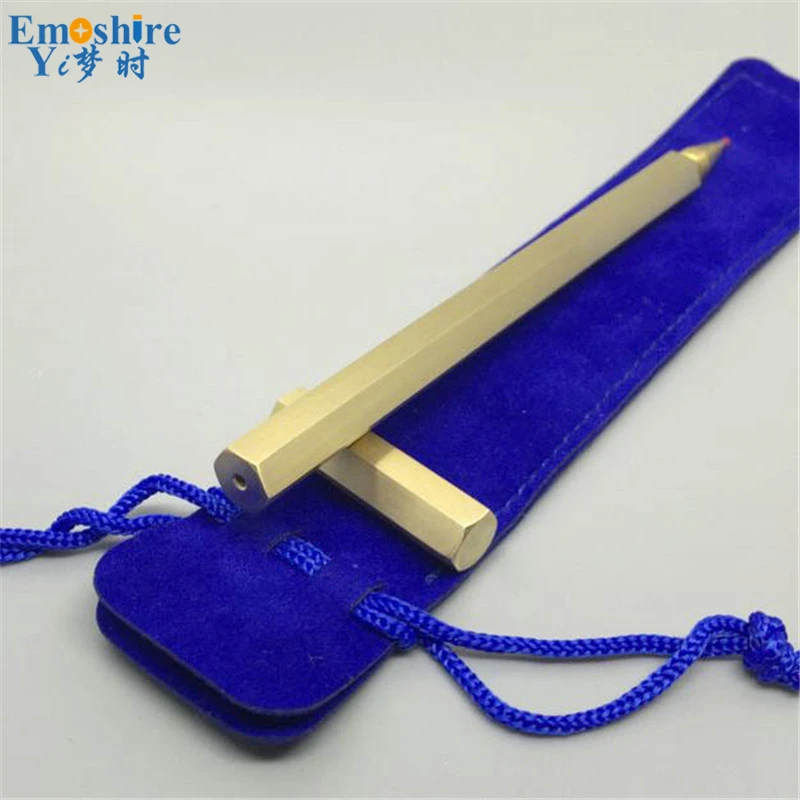 Emoshire Hand polished copper pen Six edges brass pen Anti roller roll Retro brass Neutral signature pen Metal pen (2)