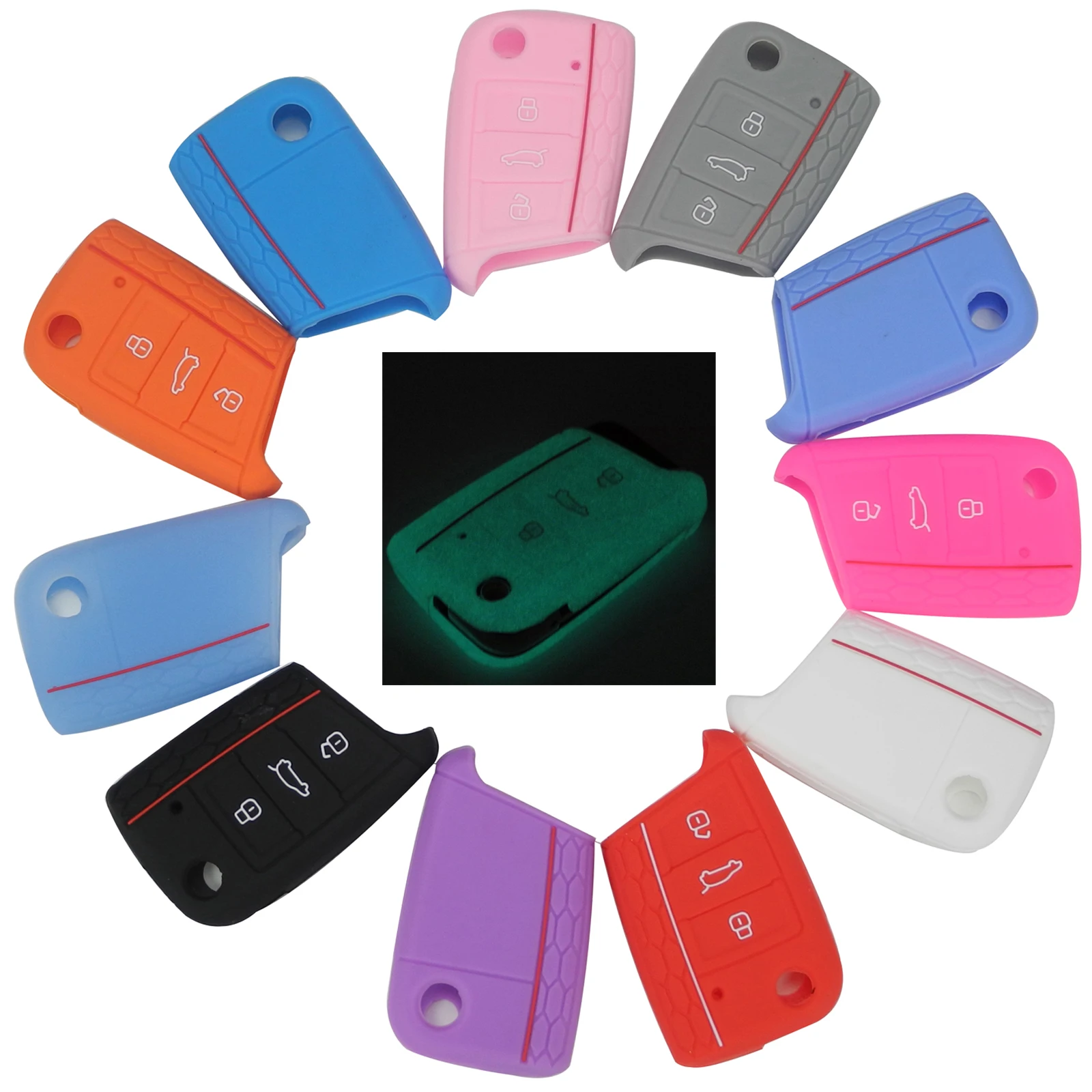 

jingyuqin 3 Buttons Car Key Case Cover For VW Polo Golf 7 Tiguan for Skoda Octavia Kodiaq for SEAT Ateca Leon Ibiza 2015-2017