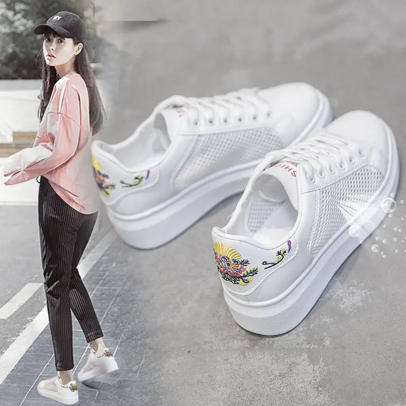 

2019 summer new style Wild Korean students openwork net shoes Women's breathable mesh white shoes mesh white shoes
