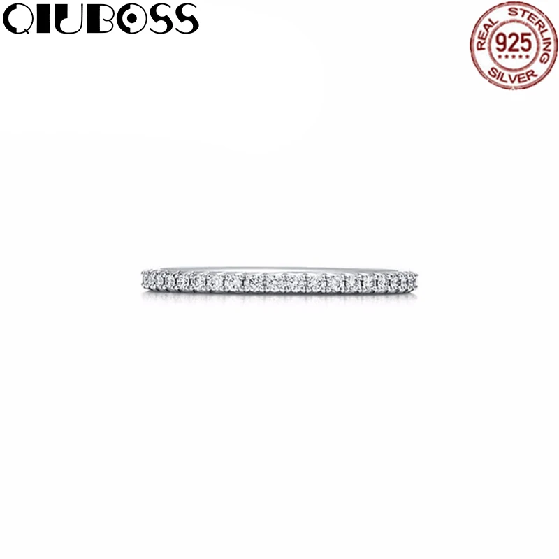 

QIUBOSS TIFF 925 Sterling Silver New Simple Temperament Cubic Zirconia Charm Ladies Ring Woman Of Gift