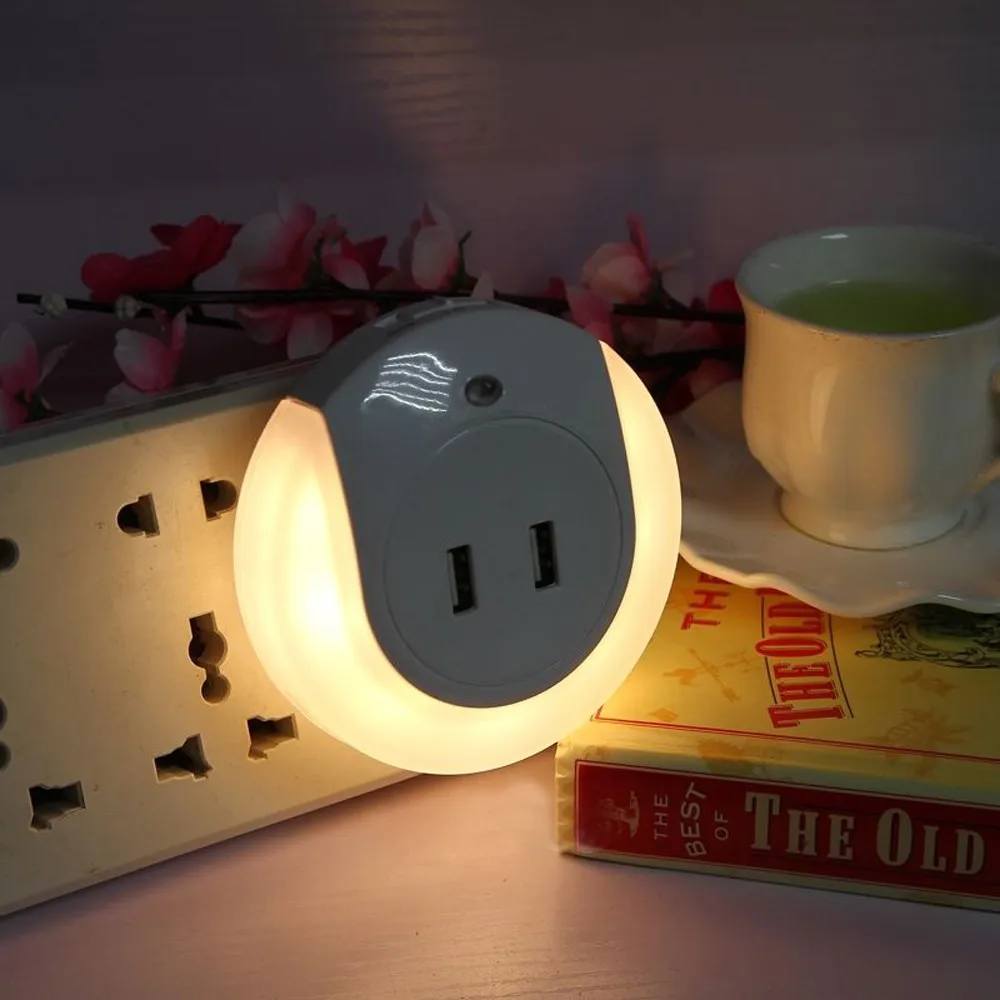 Light Sensor Control Smart House Double USB Bedside Charger LED Light