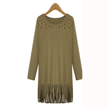 Europe And The Large Size Women New Winter Tassel T-shirt Bottoming Shirt Female Long Sleeve Hot Sales Casual T-shirt