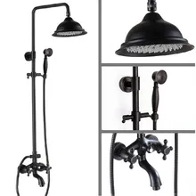 

Black Oil Rubbed Brass Dual Cross Handles Bathroom Rainfall Rain Shower Head Faucet Set Bathtub Mixer Tap Wall Mounted mrs450