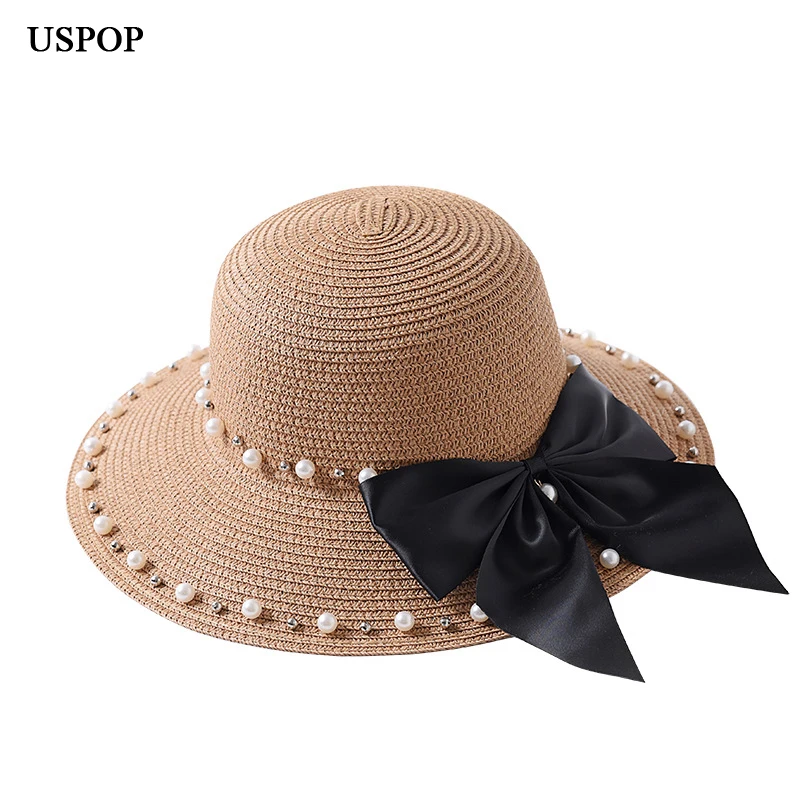 USPOP 2018 New Fashion Mom kid bow knot straw sun hats baby girl cute