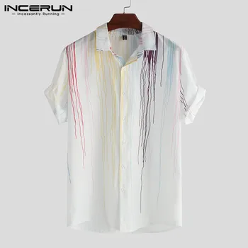 

INCERUN 2020 Fashion Short Sleeve Mens Brand Shirt Splash Ink Print Streetwear Casual Camisa Masculina Men Business Dress Shirt