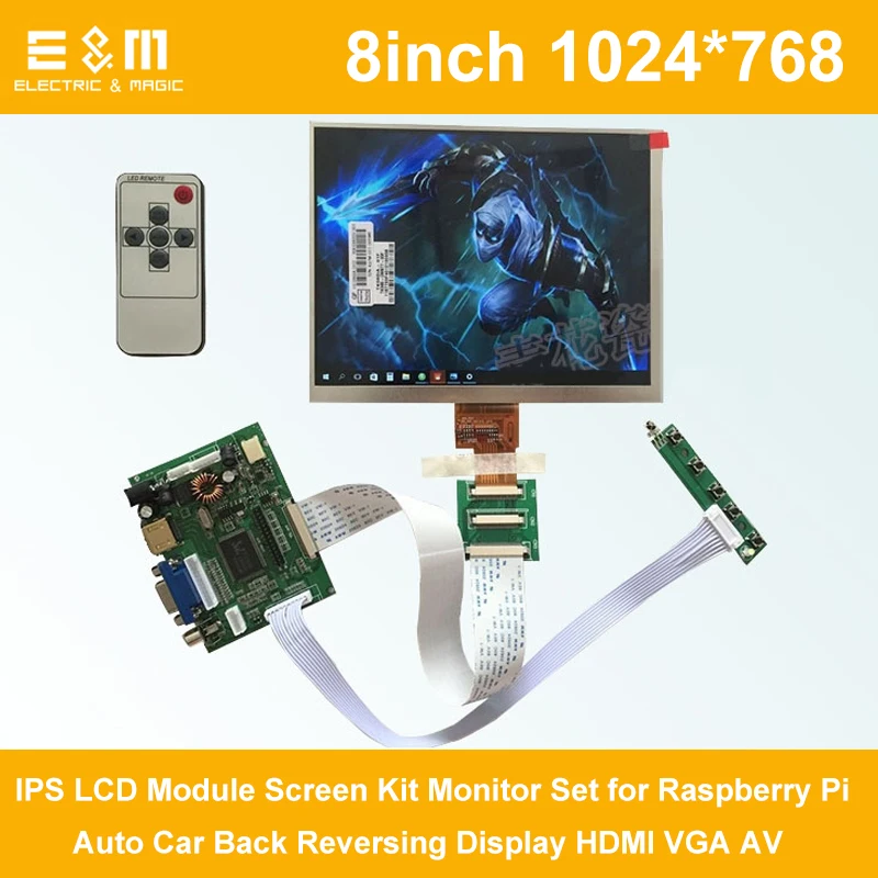 

E&M 8 Inch 1024*768 IPS LCD Module Screen Kit Monitor Set for Raspberry Pi Auto Car Back Reversing Display HDMI VGA AV