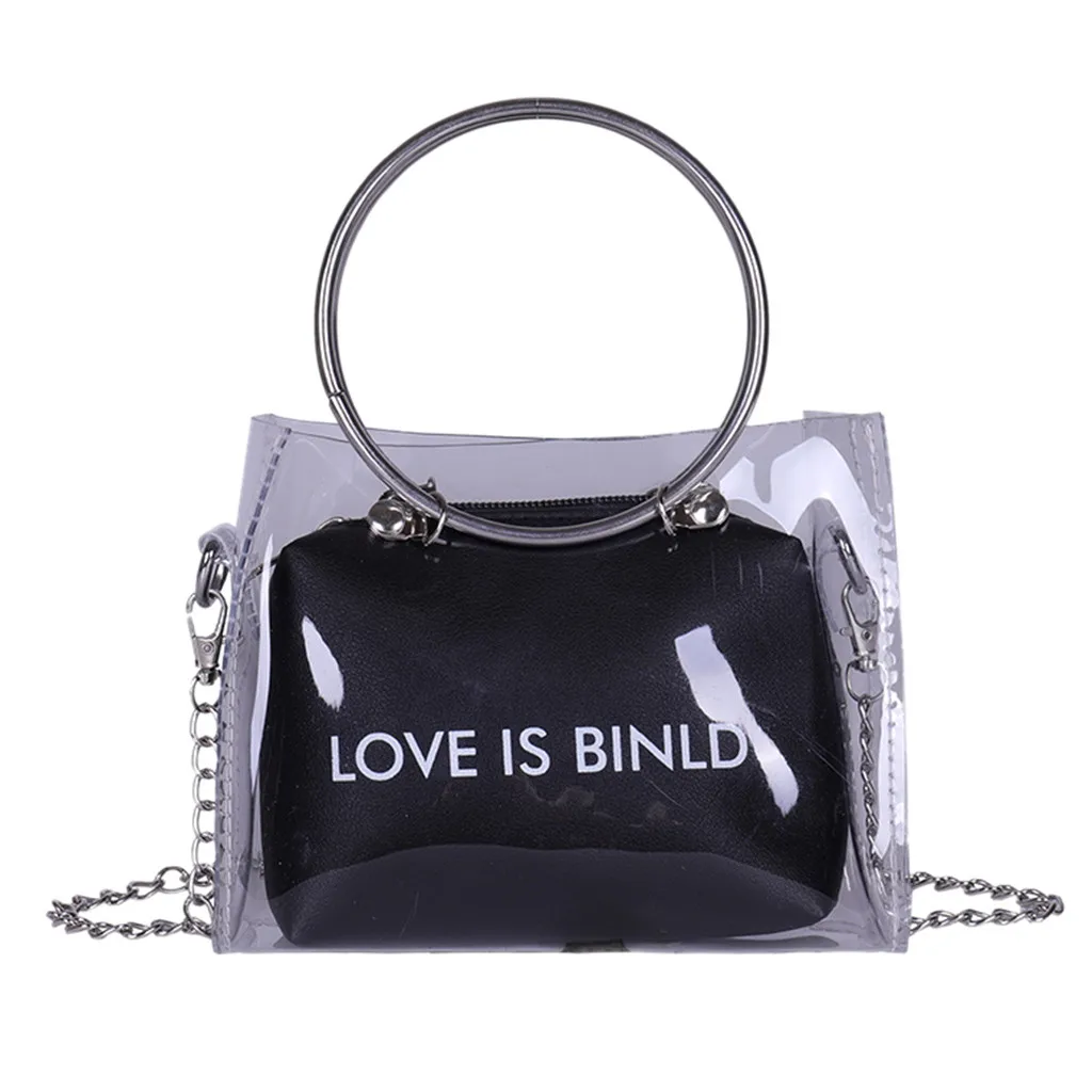 Женская модная сумка из ПВХ, Прозрачная женская сумка на плечо, металлическое кольцо, сумка-тоут, пляжные дорожные сумки-мессенджеры на цепочке# T10