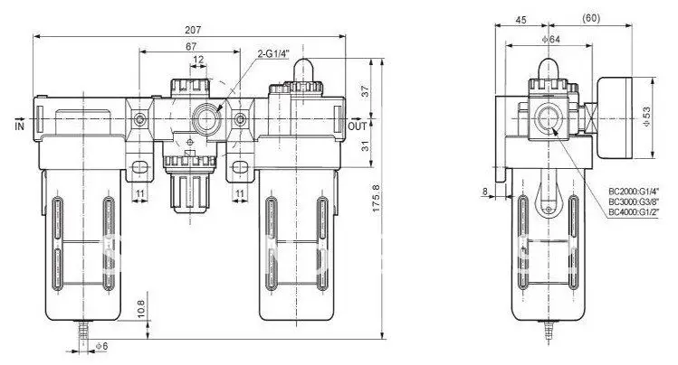 Airtac 1/2 ''BC4000 воздух лечебное регулятор+ фильтр+ lubircator три единицы 5 шт. в много