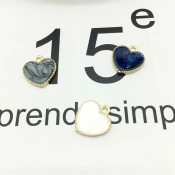 

Wholesale 30pcs/lot Oil Drop Alloy Gold Color Grey Dark Blue White Heart Charms For Bracelet Necklace DIY Jewelry Making