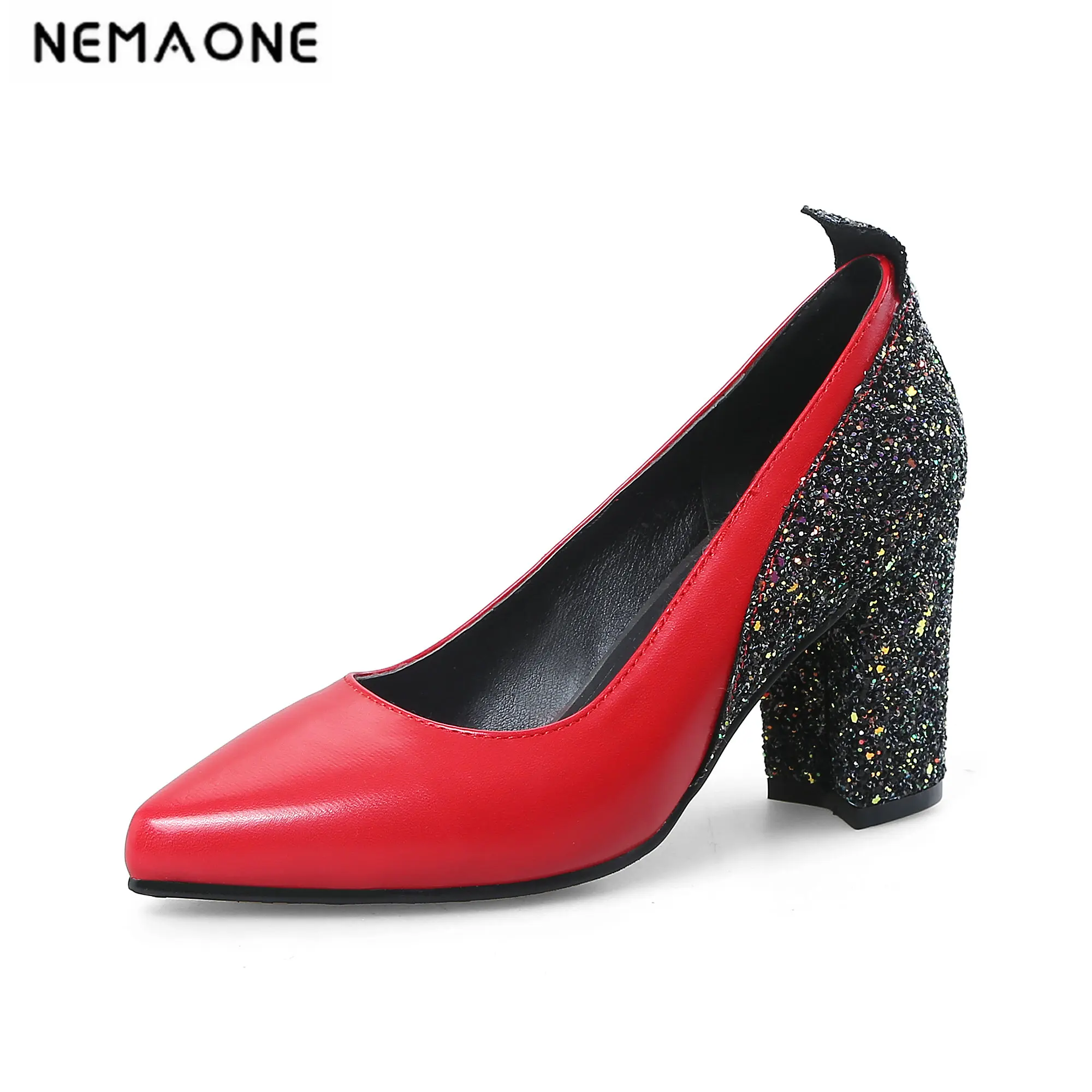 

NEMAONE Autumn Elegant Plus Size Women Pumps Ladies Shallow Slip On Pointed Toe High Heels Wedding Shoes glitter Heel Footwear