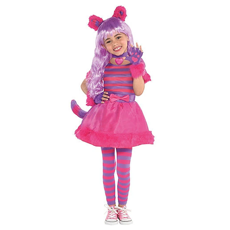 Розовые платья с котом; Милые сценические костюмы для девочек; вечерние костюмы на Хэллоуин с животным узором; подарок на день рождения для детей - Цвет: AS Picture