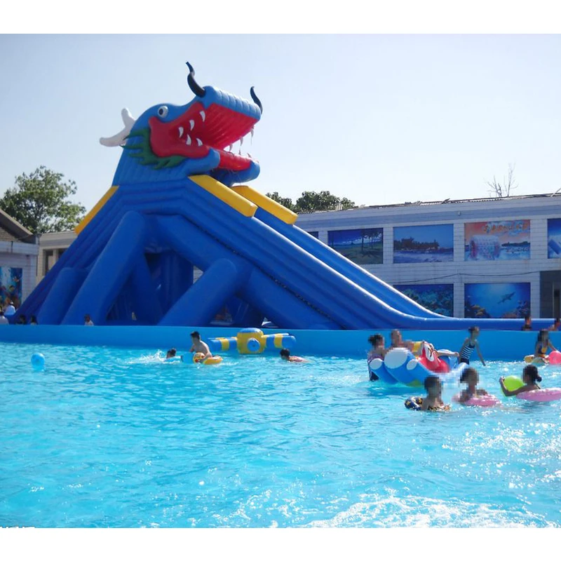 Парк развлечений игры открытый прыжки водная горка гигантская надувная горка для прохладного лета