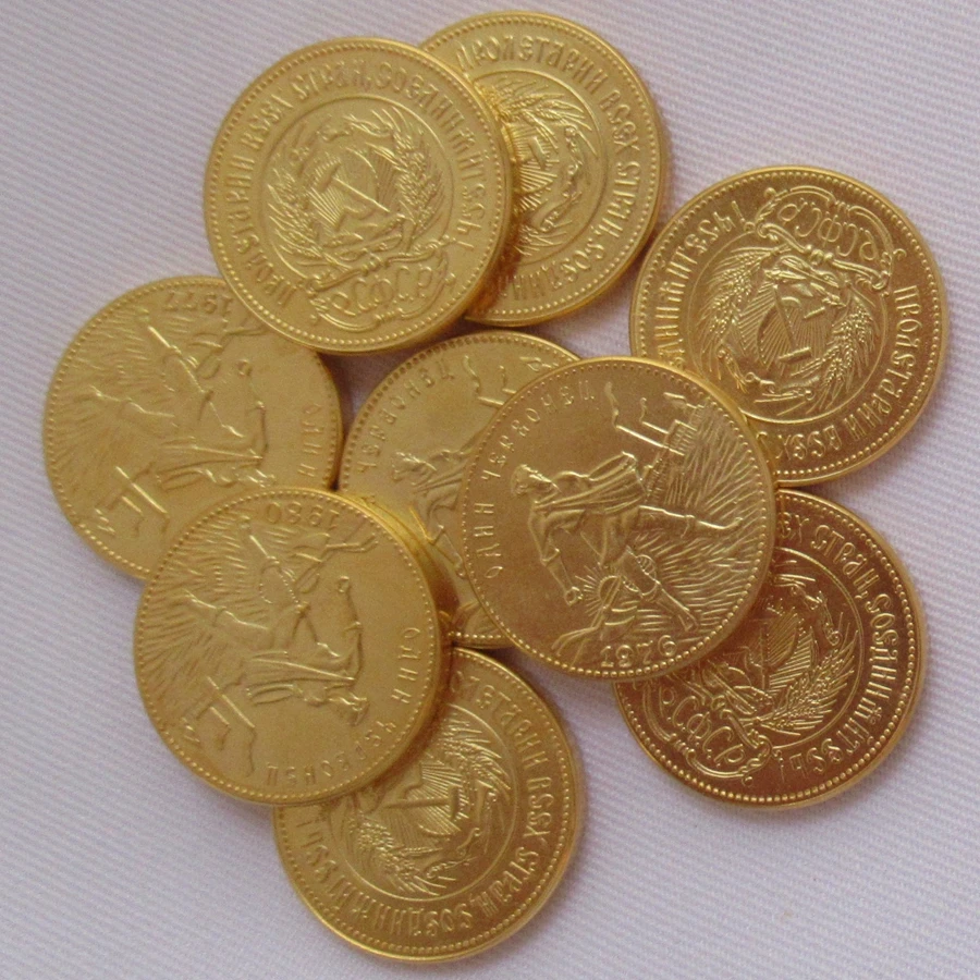 

Russia Coins Full Set of Soviet Russian 1 Chervonetz 9PCS(1923-1982) CCCP USSR Lettered Edge Real Gold Plated Coins COPY