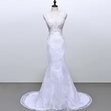 Женщина с пикантными кружевными аппликациями кружева назад открытая спина Русалка без рукавов свадебное платье длинное свадебное платье с длинным подолом