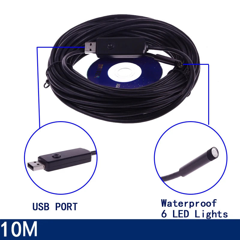 10M Waterproof 6 LED USB Insprection Tube Camera Endoscope Borescope 7MM Lens |
