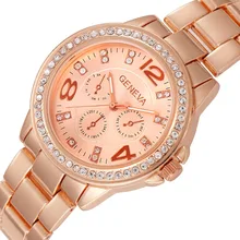 50 шт./лот 8098 модные часы GENEVA ЖЕНСКИЕ НАРЯДНЫЕ часы из сплава розового золота аналоговые кварцевые мужские женские наручные часы, украшенные кристаллами