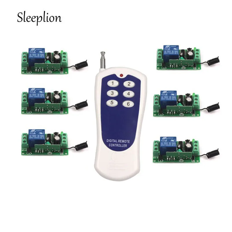 Sleeplion DC 12V 10A Relay 1CH 315MHz 433MHz RF wireless 6 key Remote Control Switch Transmitter