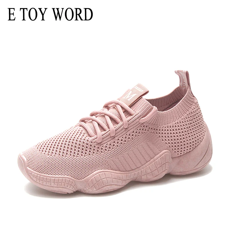 

E TOY WORD Women Sneakers Casual Fashion Women Shoes Flat Breathable Flyknit Stretch Fabric Ladies Shoes 2019 New High Quality