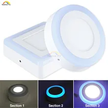 6W/9W/16W LED Double Color Panel Light Round Square Surface Mounted Downlight lighting Led ceiling down AC85-265V Free Shipping