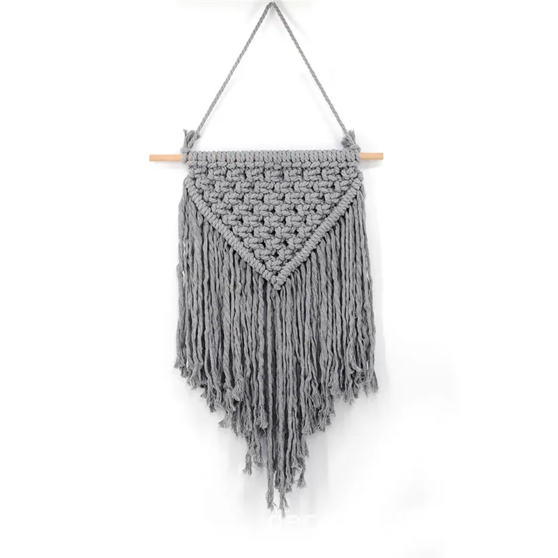 

Gray Cotton Woven Tapestry Simple Wall Decoration Nordic Home Decor Handmade Bohemian Weaving Wall Hangings Curtain Macrame