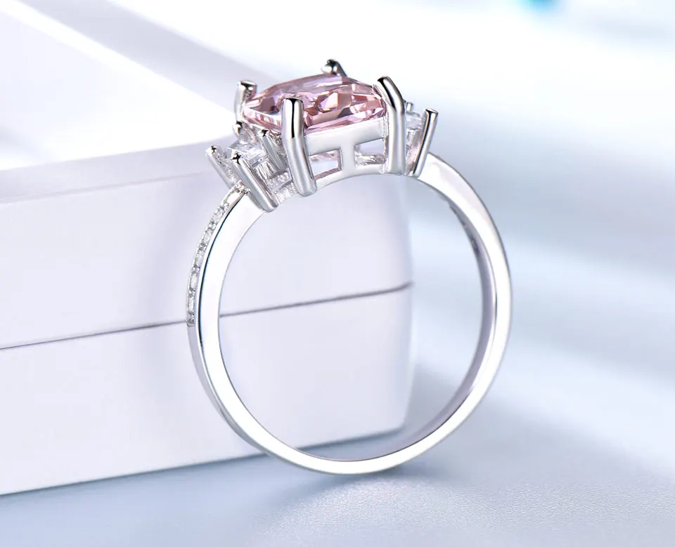 UMCHO Solid Sterling Silver Cushion Morganite Gemstone Rings For Women Engagement Anniversary Band Valentine's Gift Ring Set UMCHO Solid Sterling Silver Cushion Morganite Gemstone Rings For Women Engagement Anniversary Band Valentine's Gift Ring Set