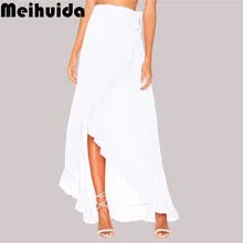 Для женщин Летняя одежда длинные Повседневное свободные довольно твердые Drawstring Высокая Талия шифоновая юбка бикини Пляжные Обёрточная бумага солнца регулярные Размеры