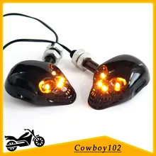 2PCS 12V LED Skull Turn Signal Light for Honda Yamaha Suzuki Kawasaki Harley Chopper Motorcycle font