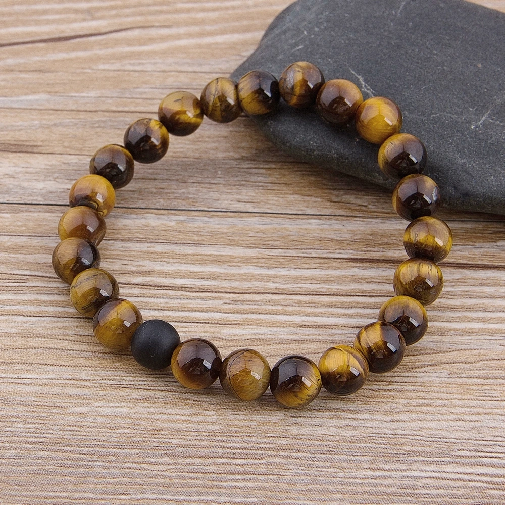 Stone bead bracelet custom female male marble tiger eye blue lava natural handmade 8MM