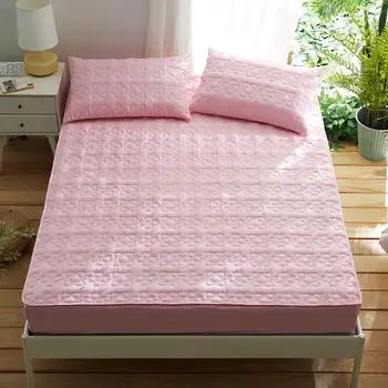 

Solid White Pink Grey Purple color Quilted Fitted Sheet 100% Cotton Mattress Cover Bed Sheet set With Elastic 160/180x200cm Size